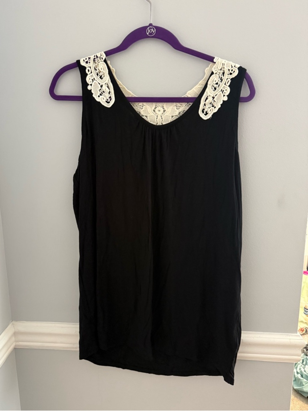 Black Sleeveless Tank with Cream Lace Detail on Back